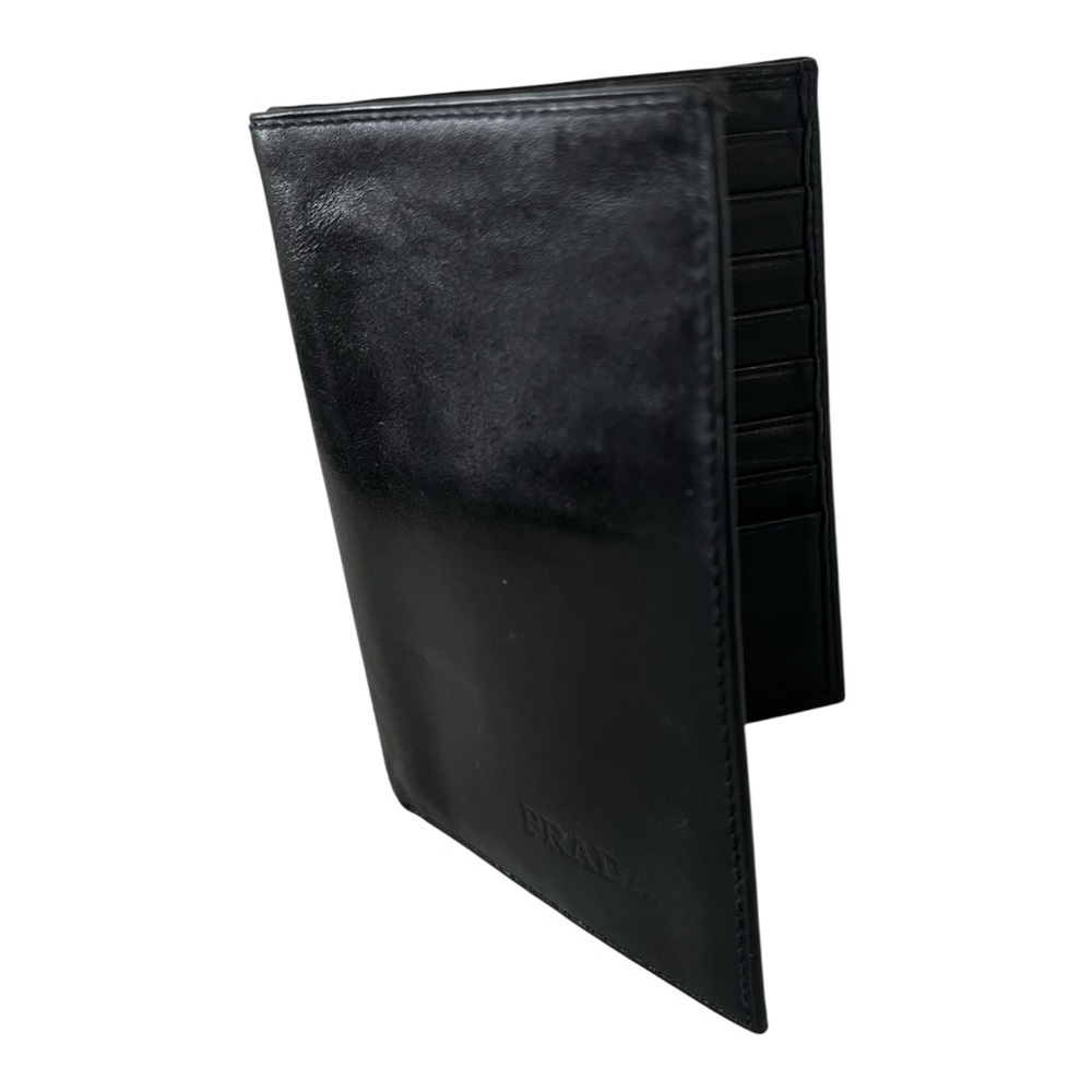 Prada card wallet black calfskin smooth leather 6” x4” vintage